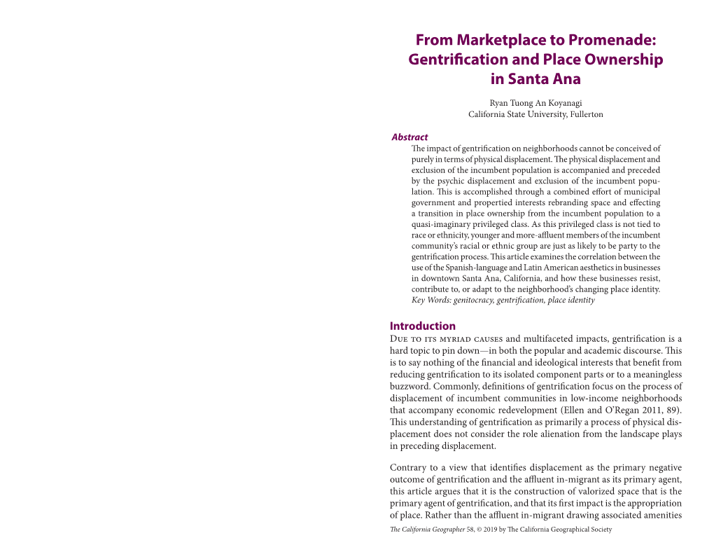 Gentrification and Place Ownership in Santa Ana