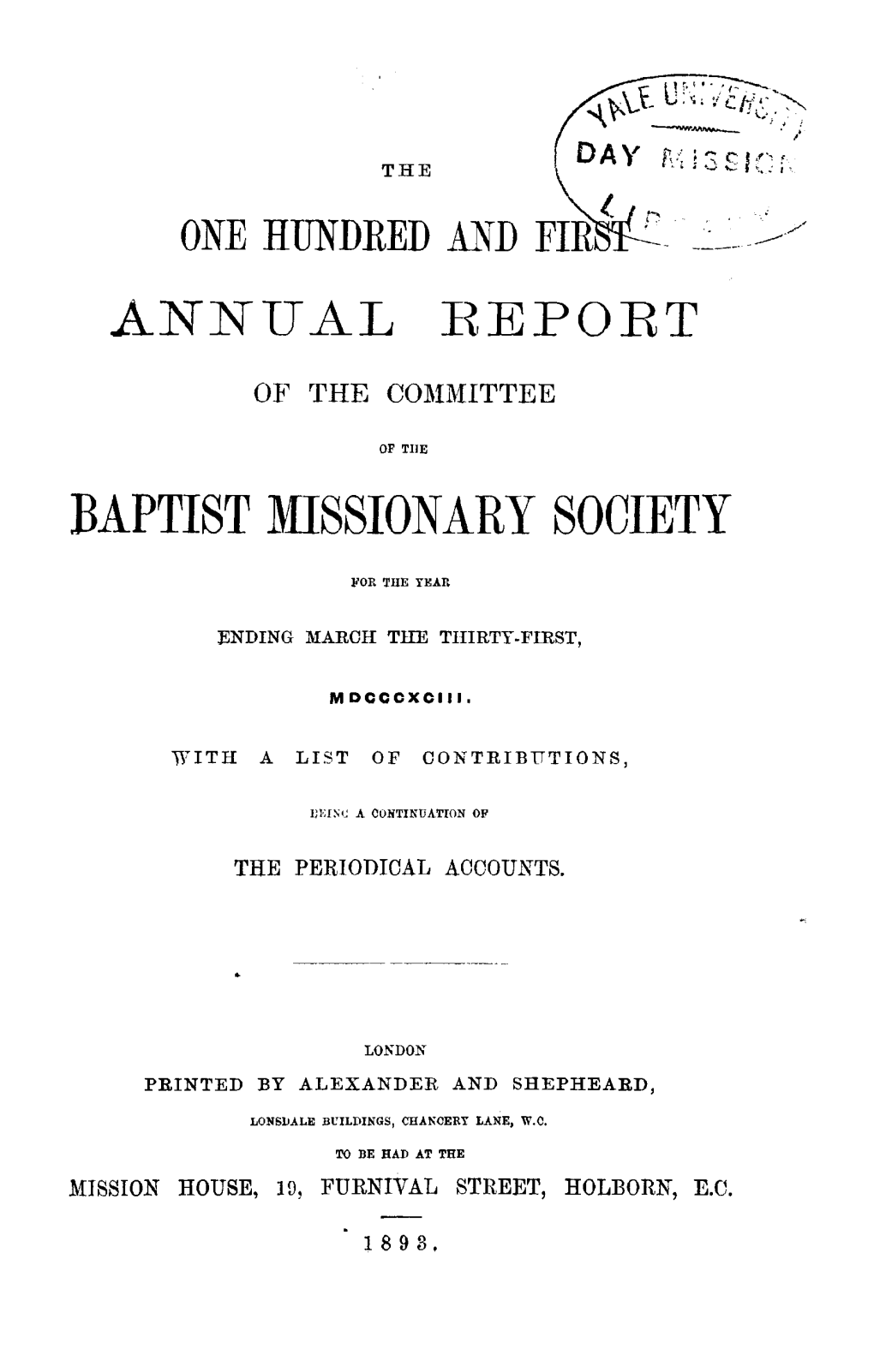 A O U a L Report Baptist Missionary Society