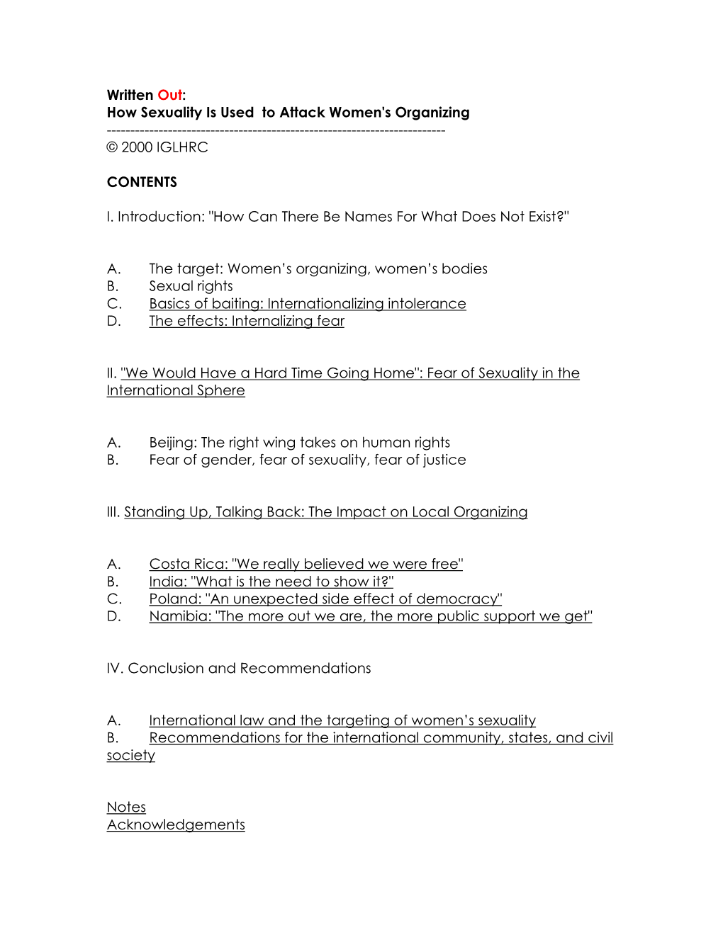 Written Out: How Sexuality Is Used to Attack Women's Organizing ------© 2000 IGLHRC