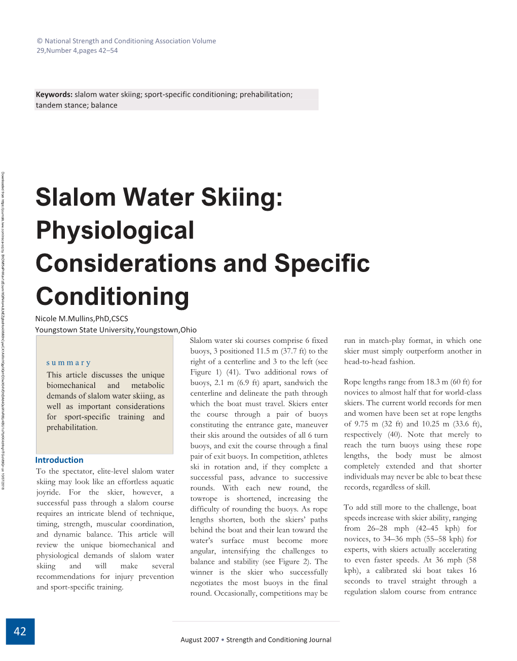 Slalom Water Skiing; Sport-Specific Conditioning; Prehabilitation; Tandem Stance; Balance