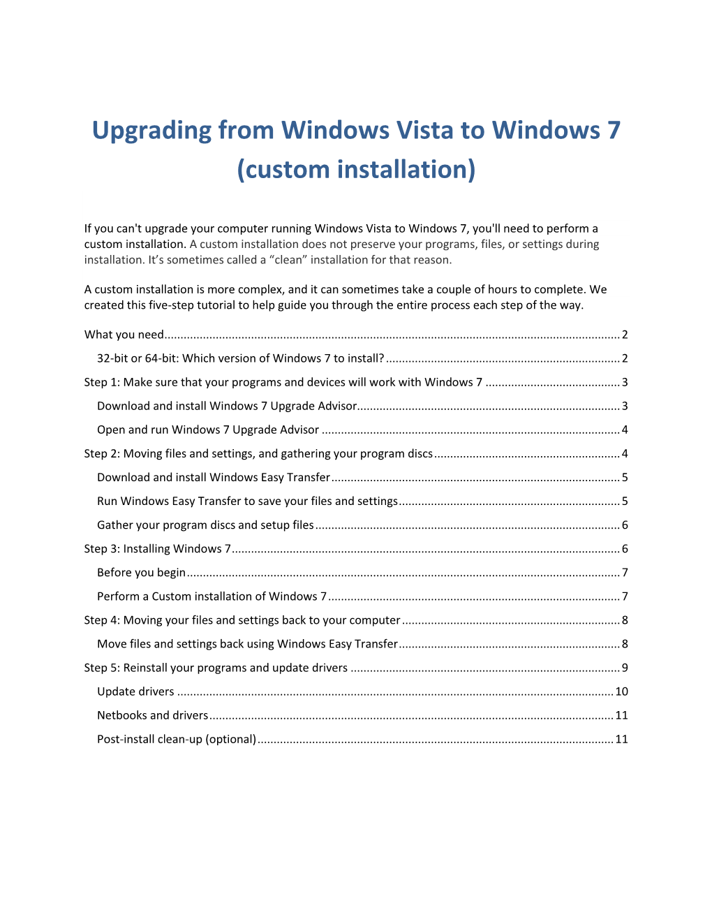 Upgrading from Windows Vista to Windows 7 (Custom Installation)