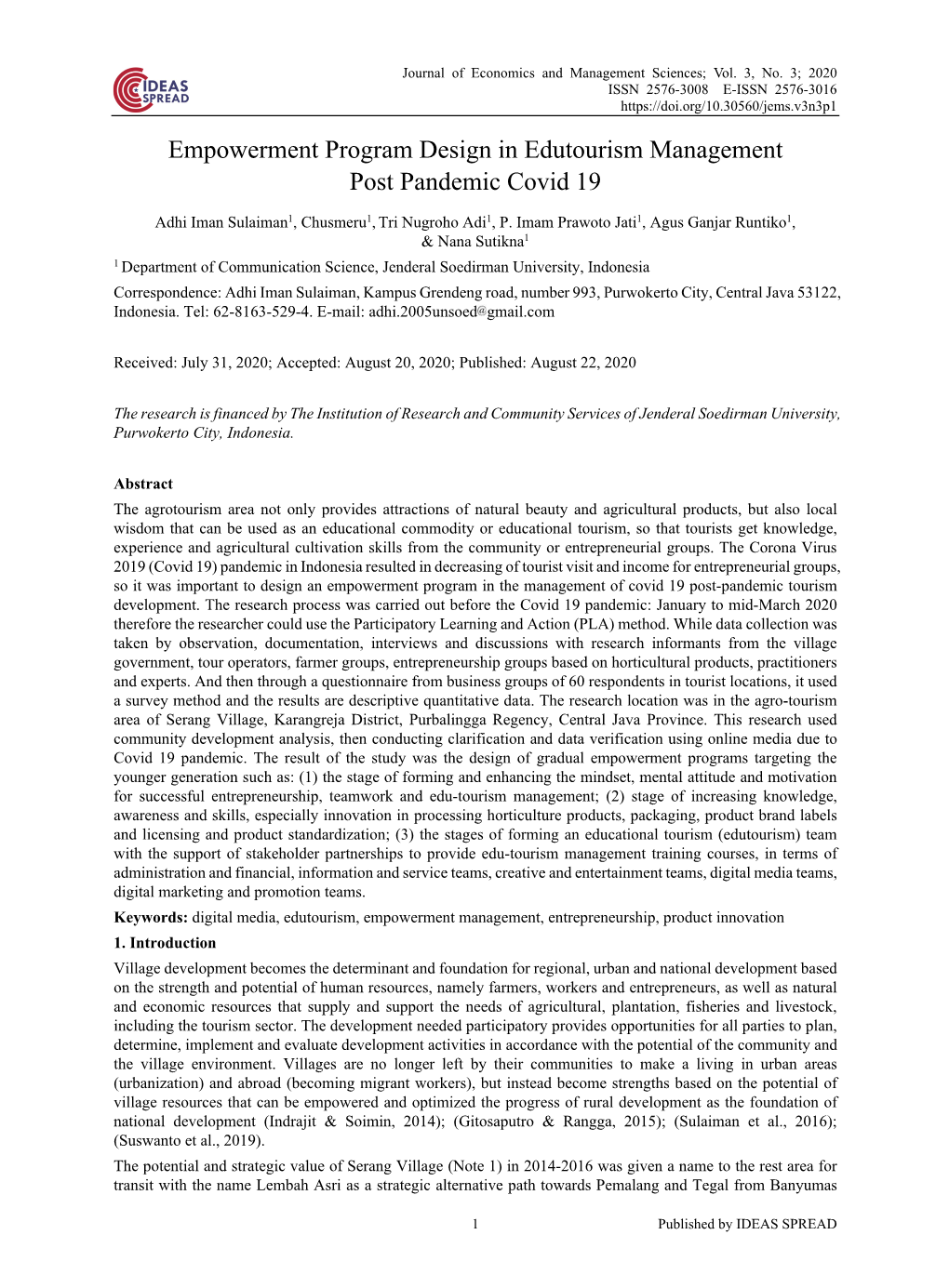 Empowerment Program Design in Edutourism Management Post Pandemic Covid 19