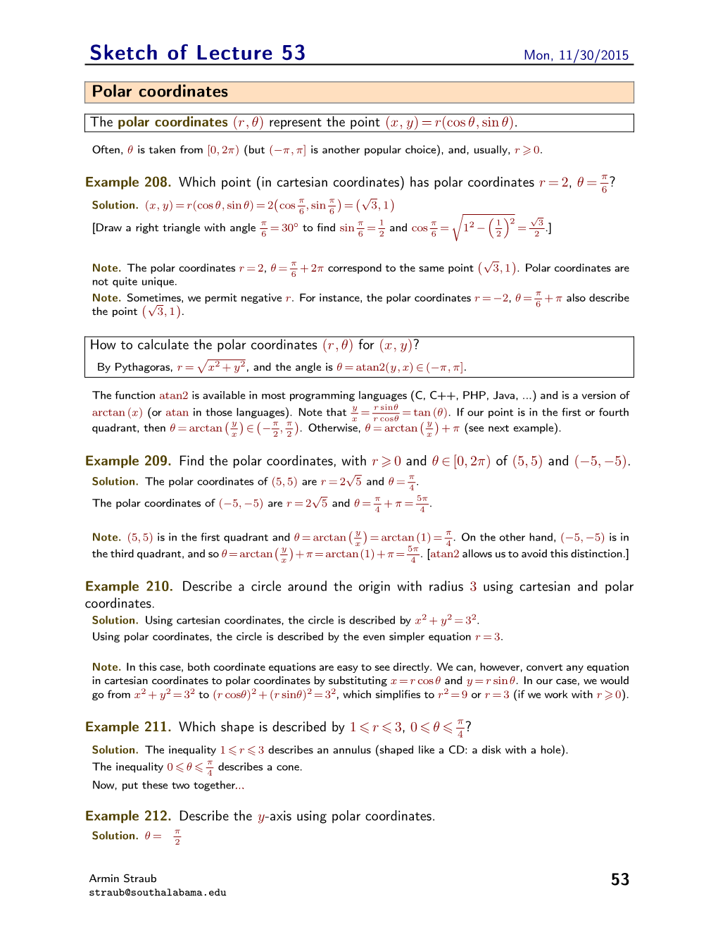 Sketch of Lecture 53 Mon, 11/30/2015