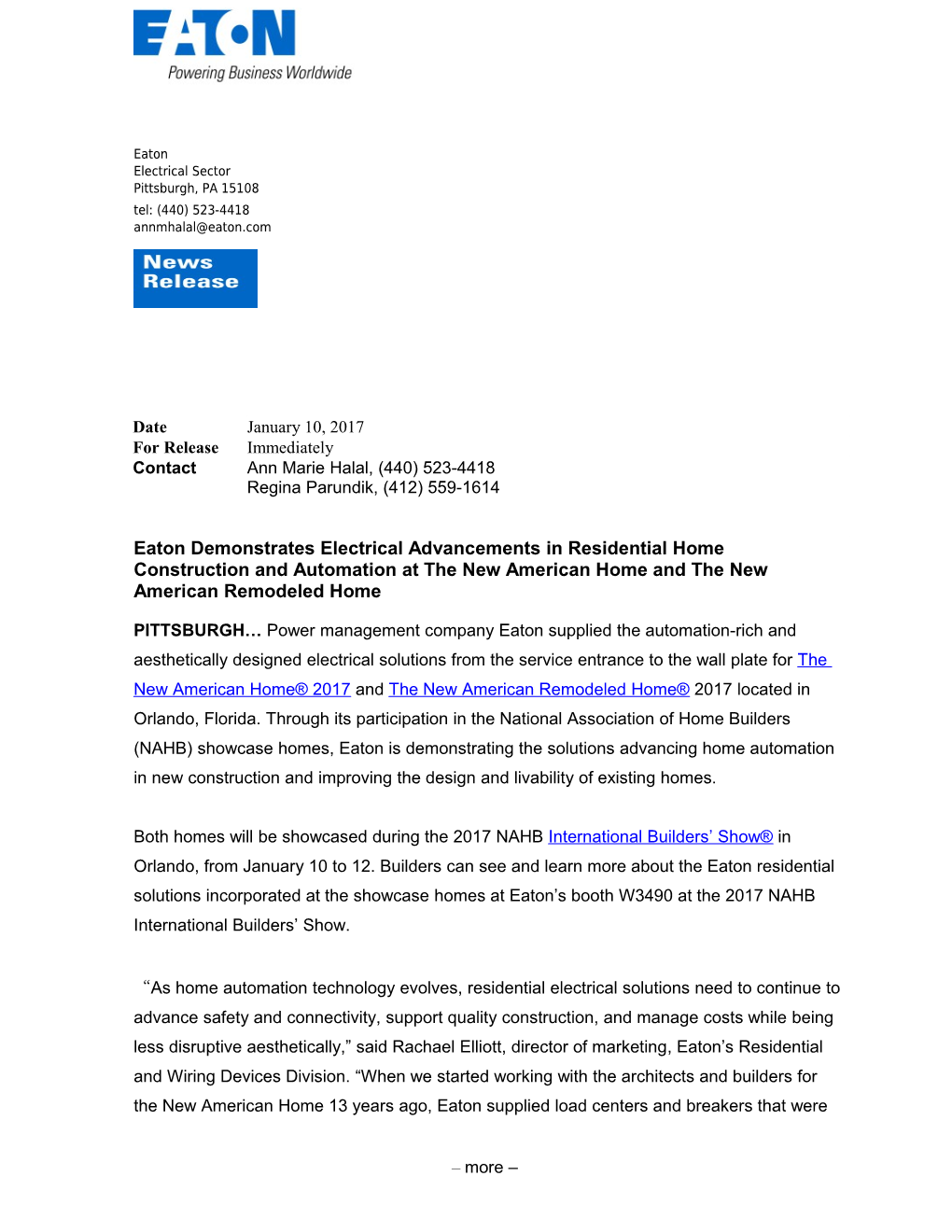 Eaton Demonstrates Electrical Advancements in Residential Home Construction and Automation