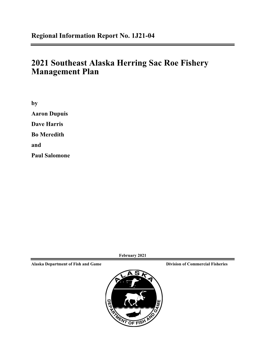 2021 Southeast Alaska Sac Roe Herring Fishery Management Plan