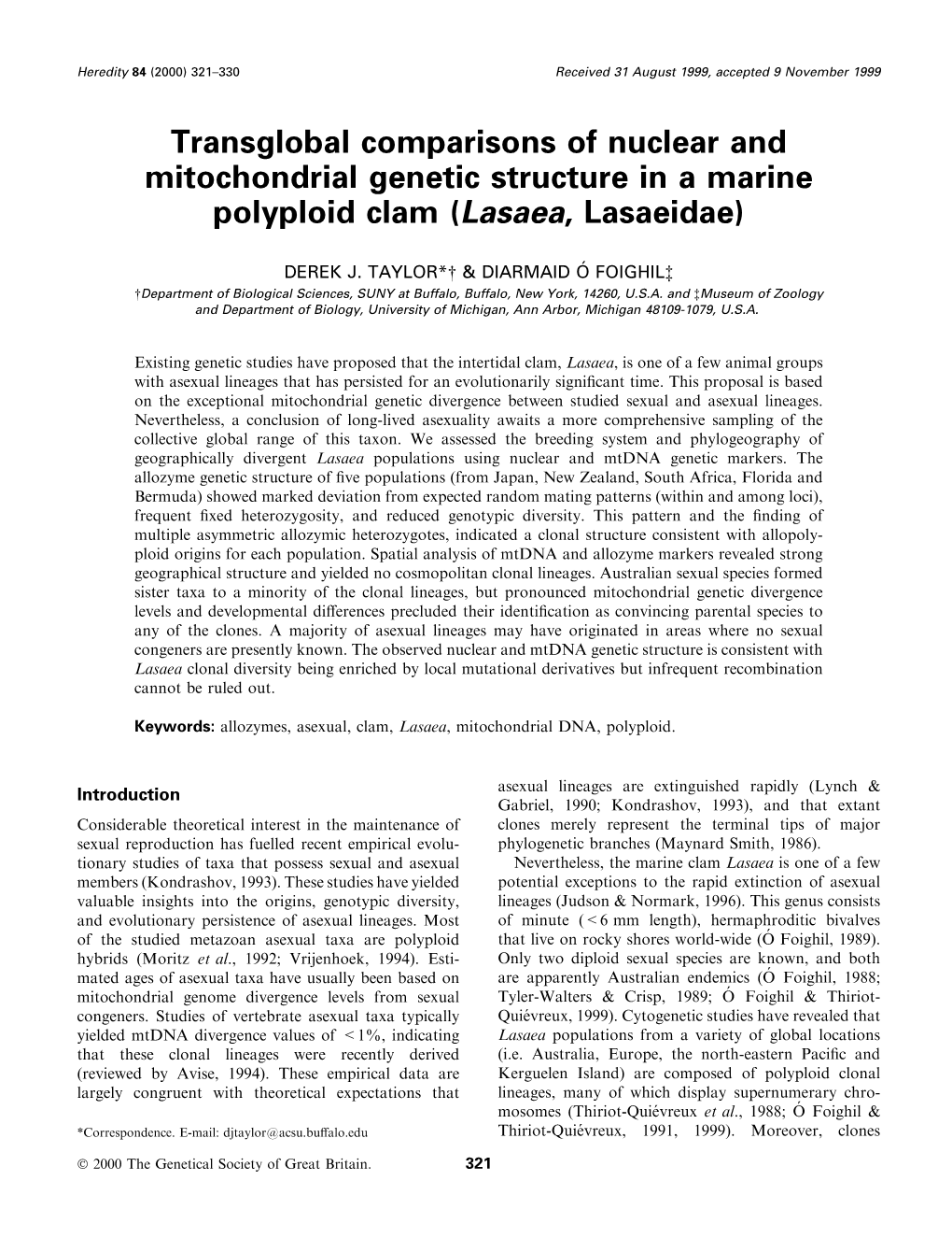 Transglobal Comparisons of Nuclear and Mitochondrial Genetic Structure in a Marine Polyploid Clam (Lasaea, Lasaeidae)