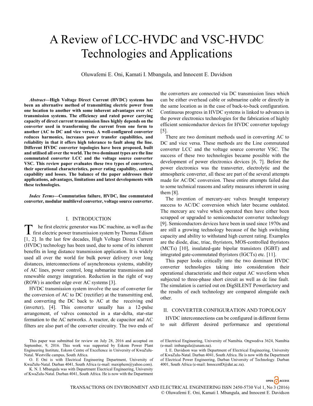 A Review of LCC-HVDC and VSC-HVDC Technologies and Applications