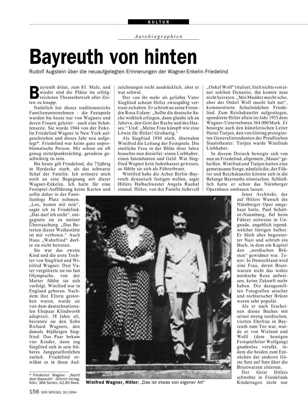 Bayreuth Von Hinten Rudolf Augstein Über Die Neuaufgelegten Erinnerungen Der Wagner-Enkelin Friedelind