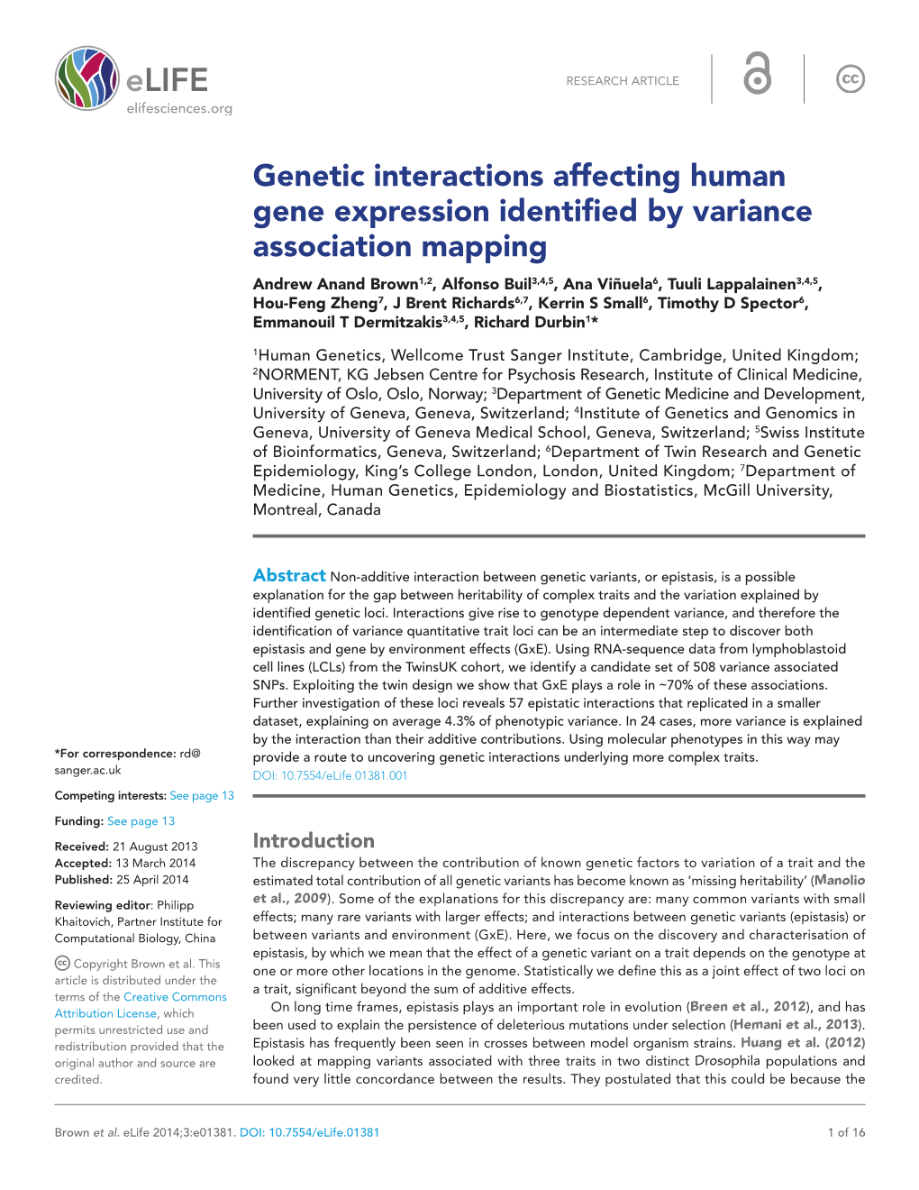 Genetic Interactions Affecting Human Gene Expression Identified By