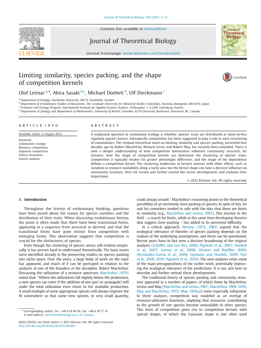 Limiting Similarity, Species Packing, and the Shape of Competition Kernels