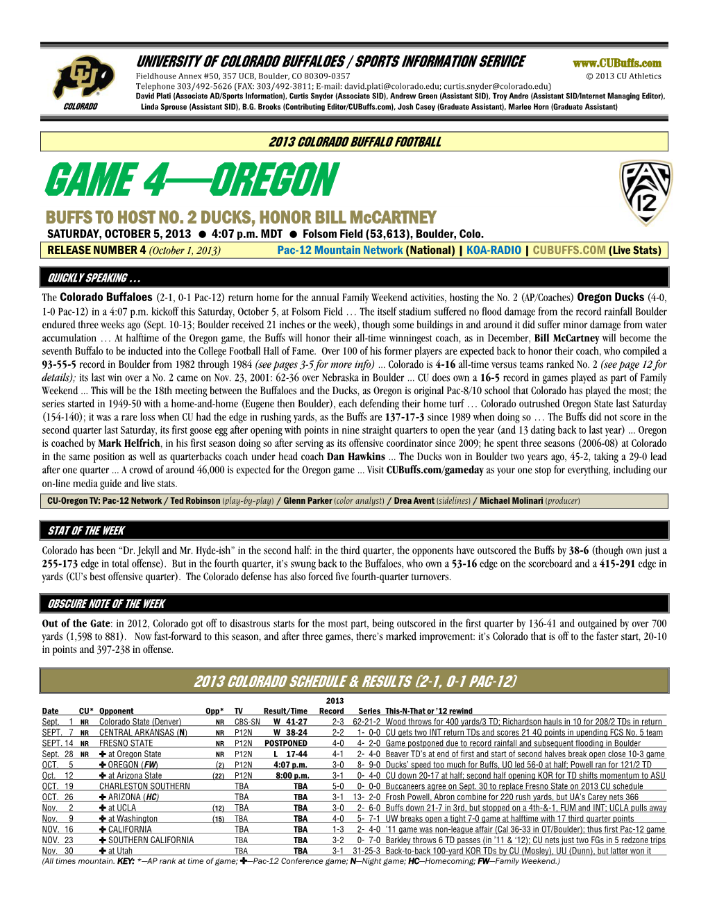 Game 4—Oregon Buffs to Host No