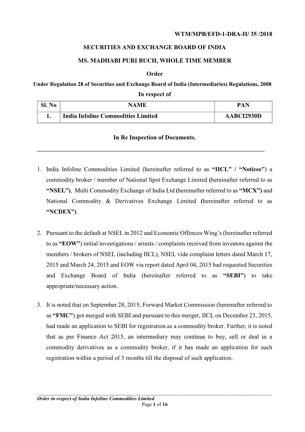 Under Regulation 28 of Securities and Exchange Board of India (Intermediaries) Regulations, 2008 in Respect of Sl