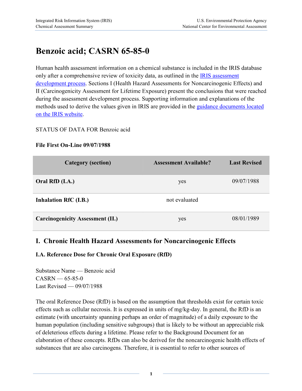 Benzoic Acid; CASRN 65-85-0