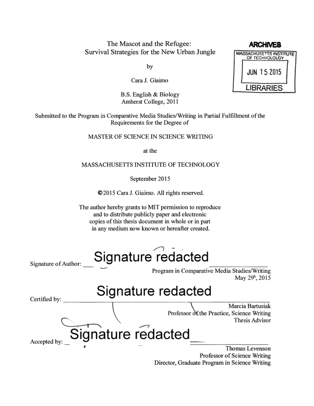 Signature Redacted Signature of Author: Program in Comparative Media Studies/Writing