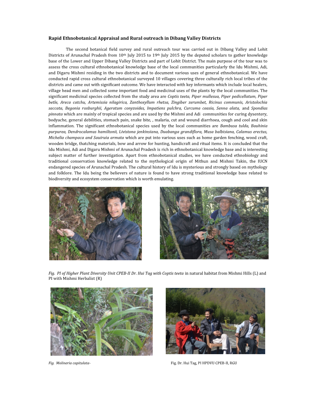 Rapid Ethnobotanical Appraisal and Rural Outreach in Dibang Valley Districts