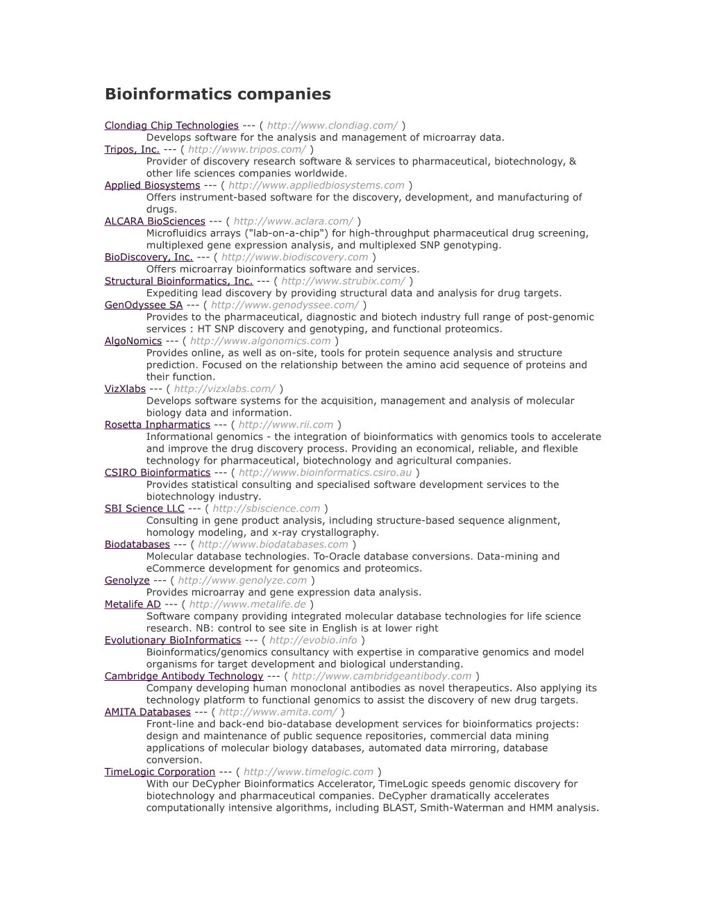 Bioinformatics Companies