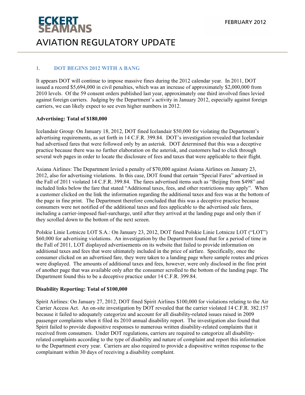 Aviation Regulatory Update Digest