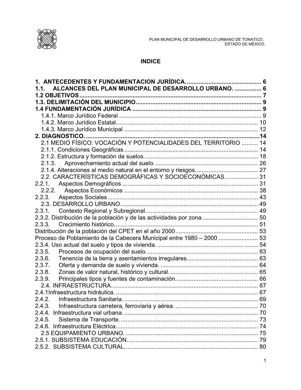 Plan Municipal De Desarrollo Urbano De Tonatico, Estado De México