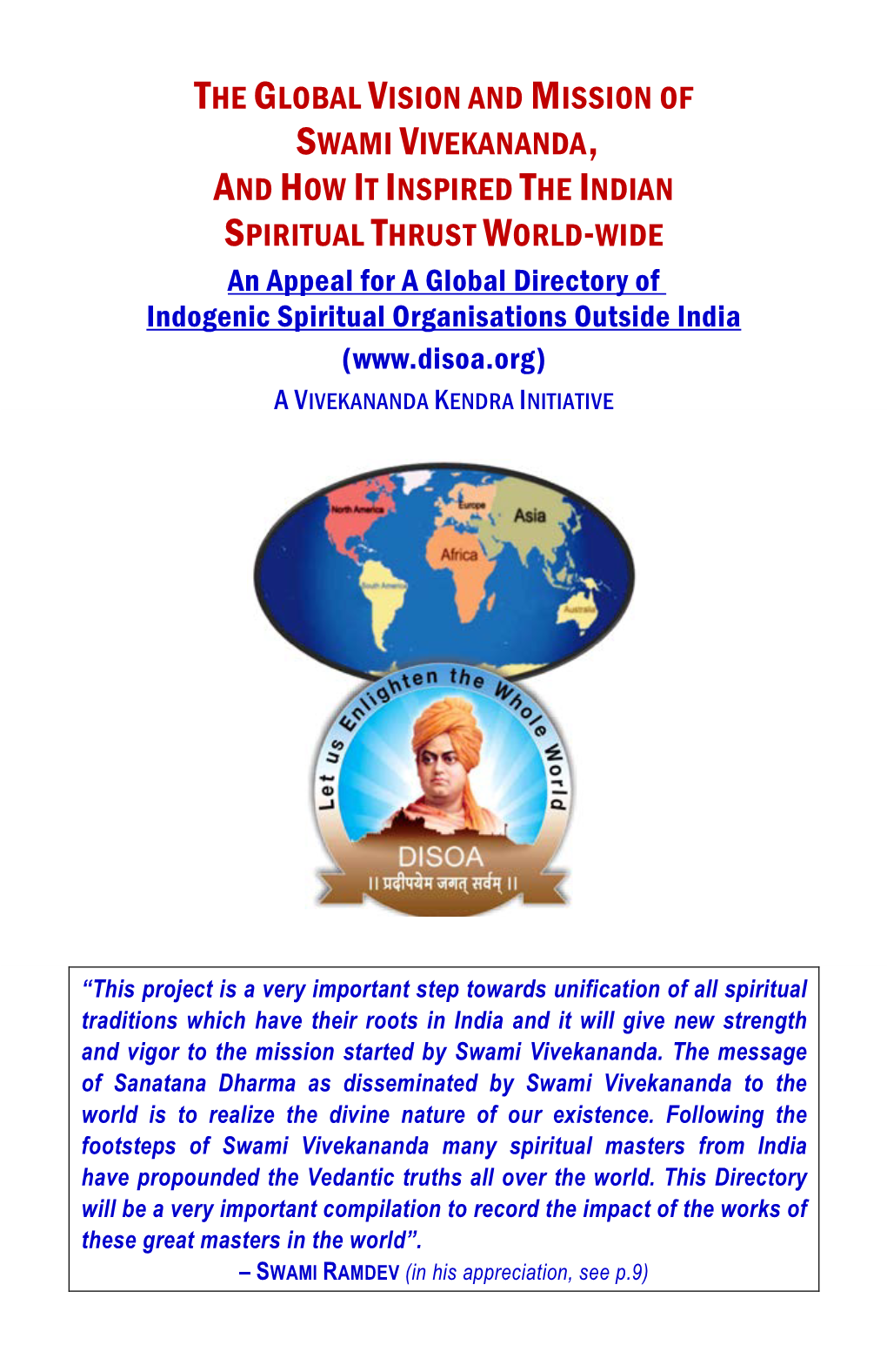 The Global Vision and Mission of Swami Vivekananda, And