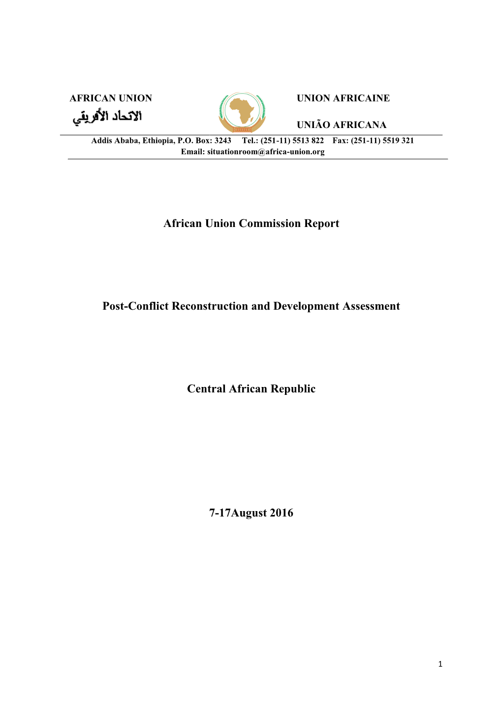 African Union Commission Report Post-Conflict Reconstruction And