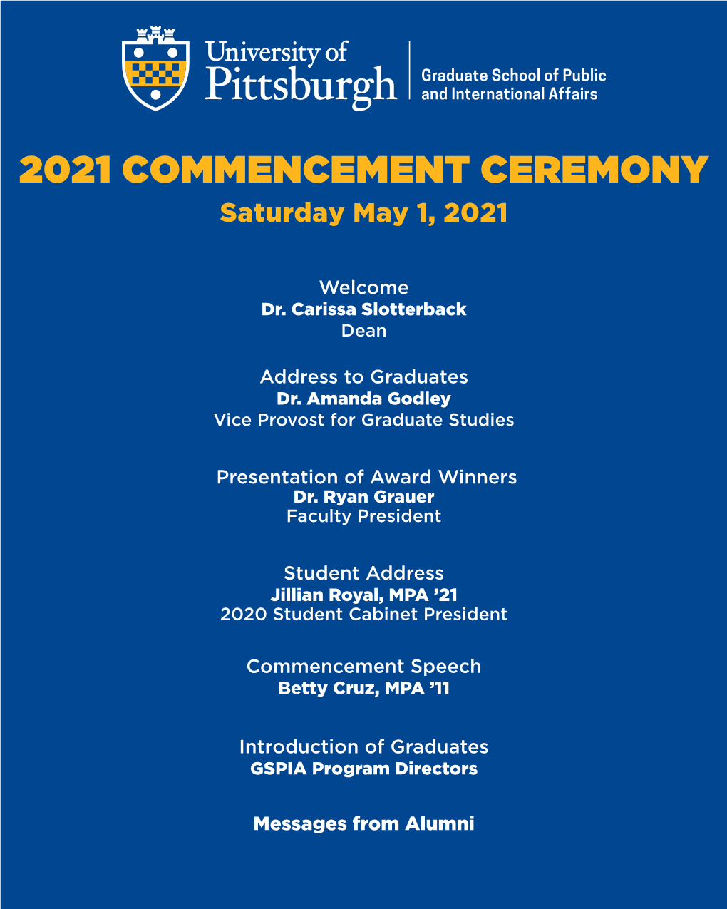 2021 COMMENCEMENT CEREMONY Saturday May 1, 2021