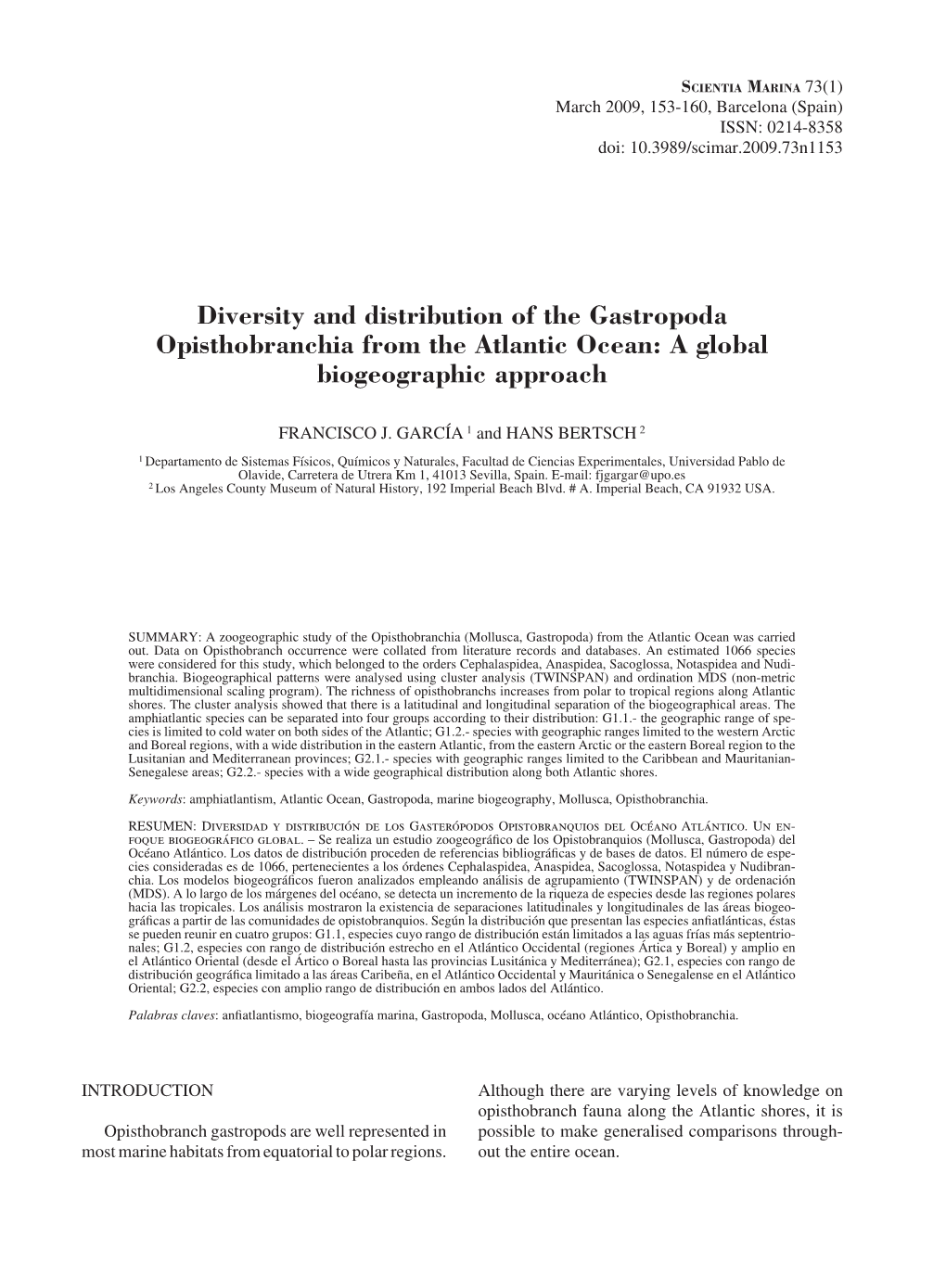 Diversity and Distribution of the Gastropoda Opisthobranchia from the Atlantic Ocean: a Global Biogeographic Approach