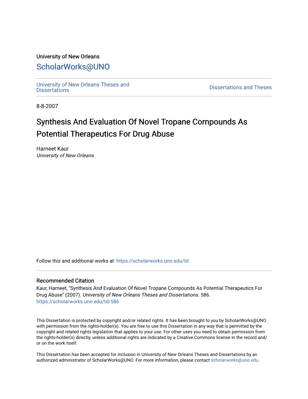 Synthesis and Evaluation of Novel Tropane Compounds As Potential Therapeutics for Drug Abuse