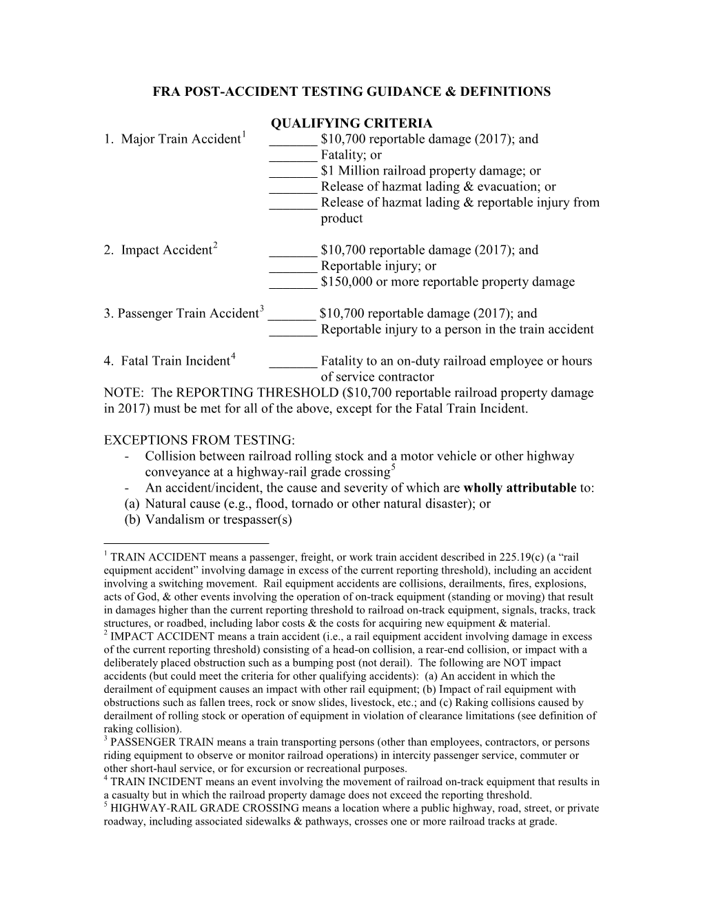 Fra Post-Accident Testing Guidance & Definitions