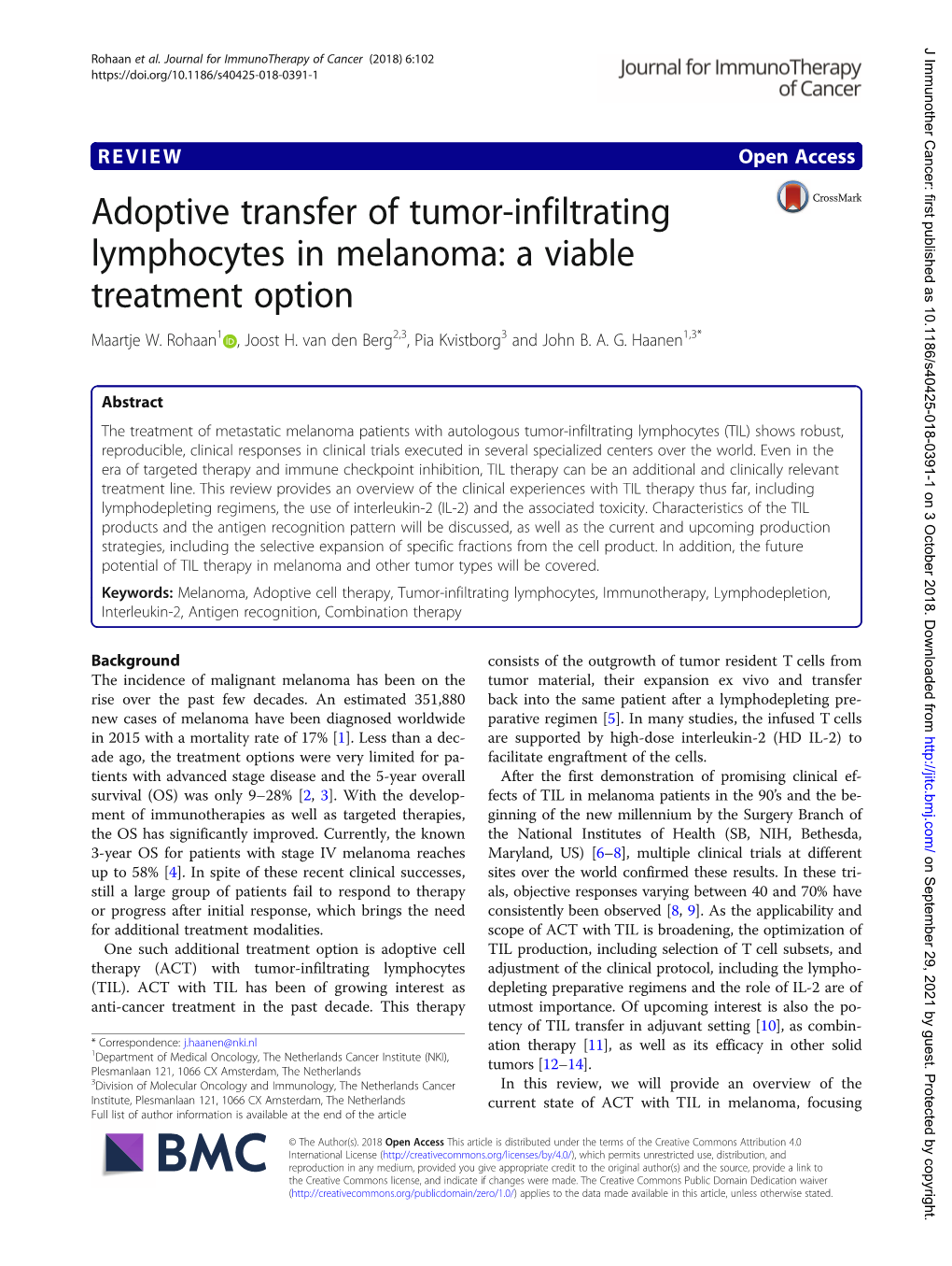 Adoptive Transfer of Tumor-Infiltrating Lymphocytes in Melanoma: a Viable Treatment Option Maartje W