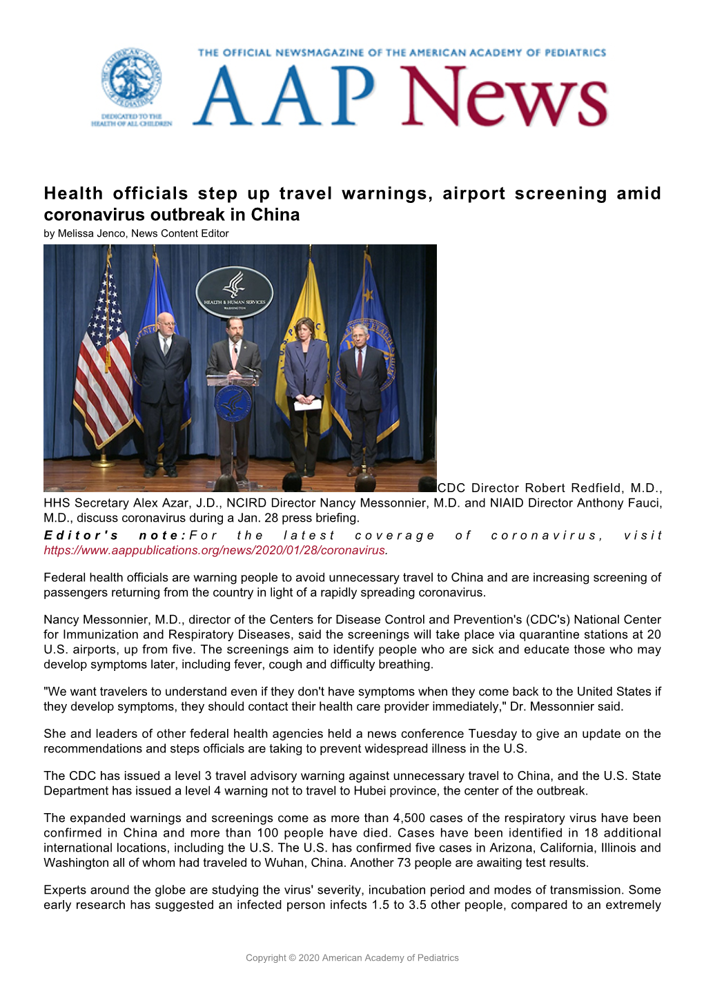 Health Officials Step up Travel Warnings, Airport Screening Amid Coronavirus Outbreak in China by Melissa Jenco, News Content Editor