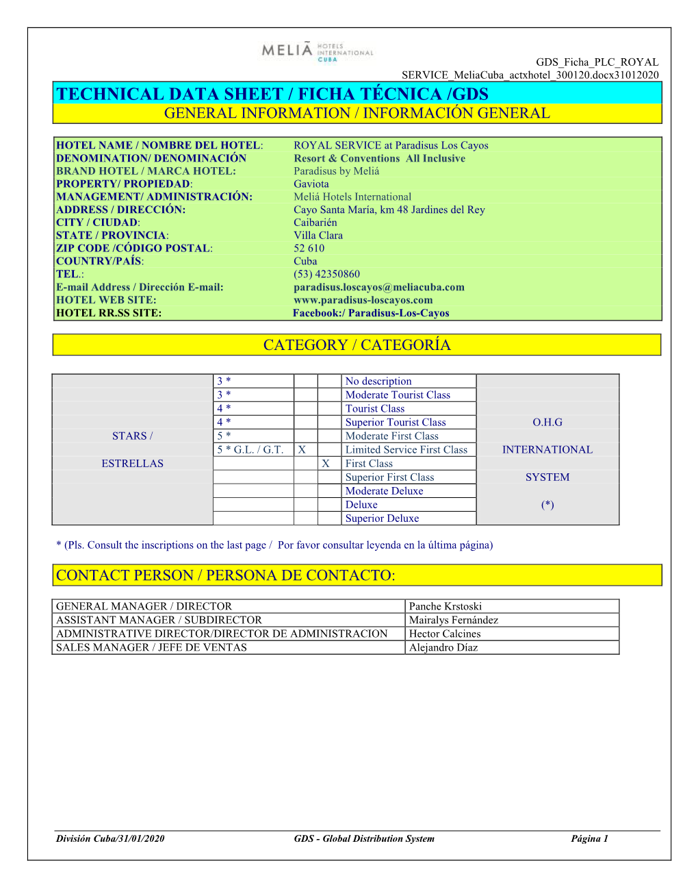 Technical Data Sheet / Ficha Técnica /Gds General Information / Información General