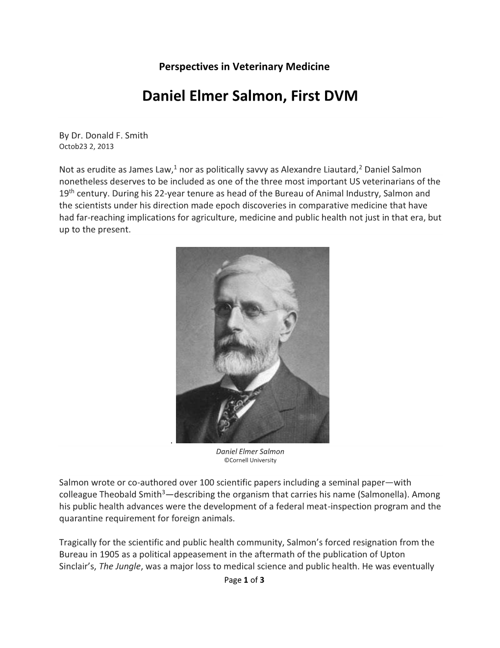 Daniel Elmer Salmon, First DVM