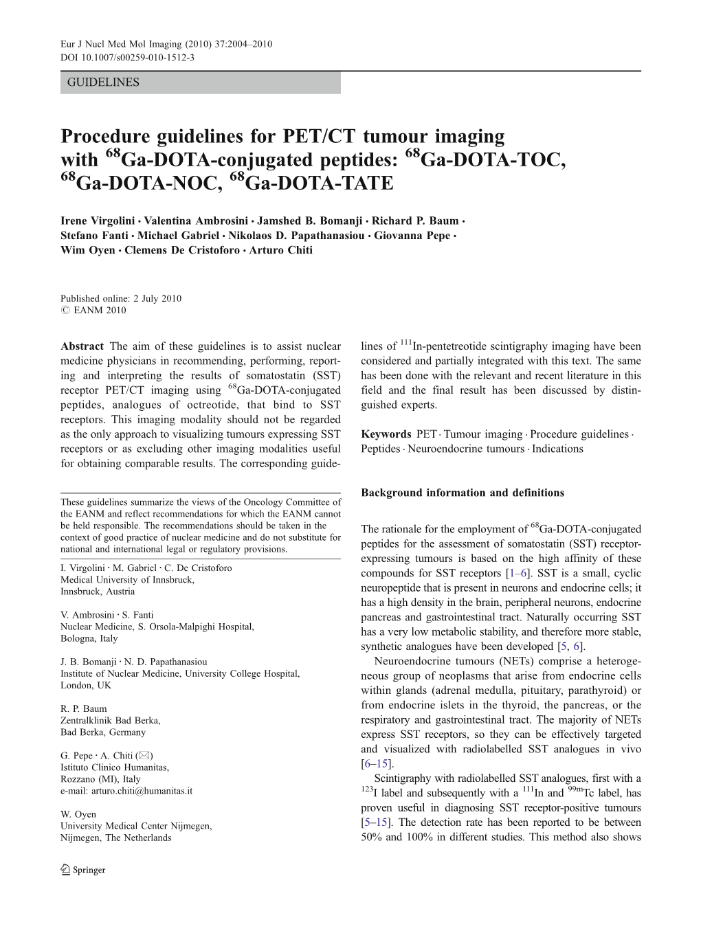 Procedure Guidelines for PET/CT Tumour Imaging with Ga-DOTA