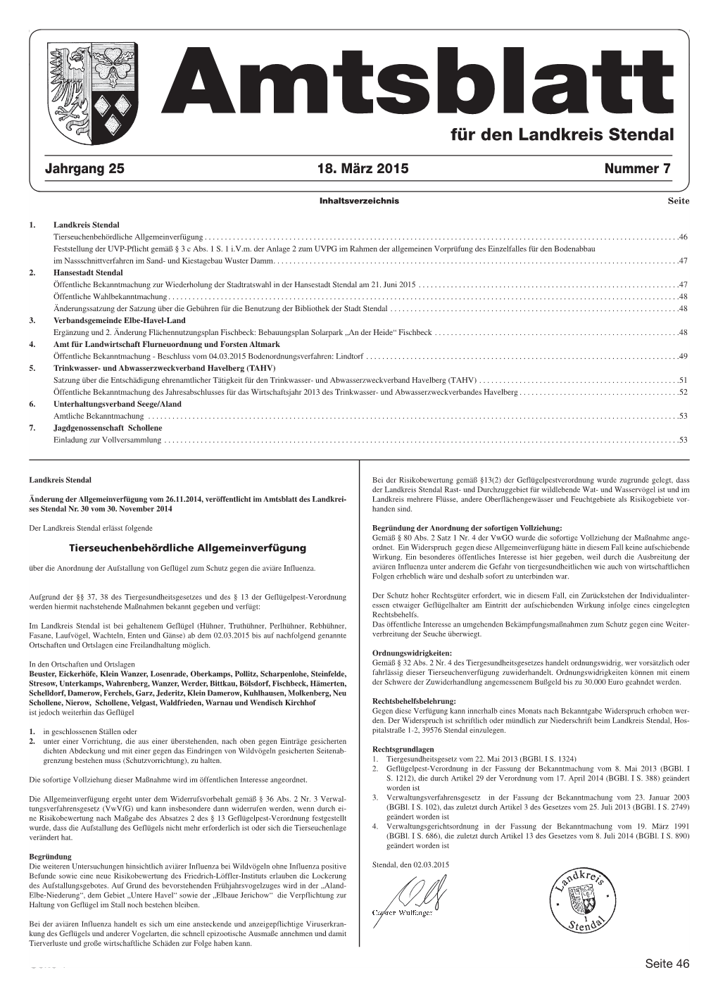 Amtsblatt Amtsblattfür Den Landkreis Stendal Vom 11