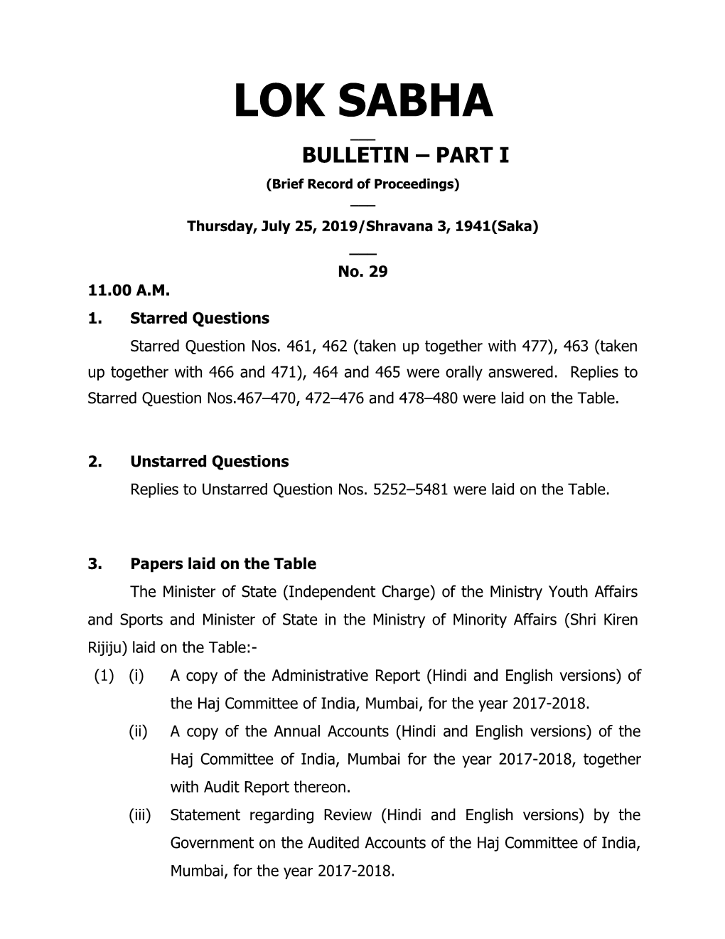 Lok Sabha ___ Bulletin – Part I