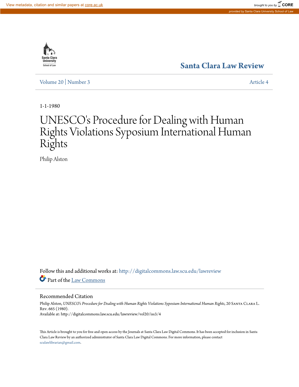 UNESCO's Procedure for Dealing with Human Rights Violations Syposium International Human Rights Philip Alston