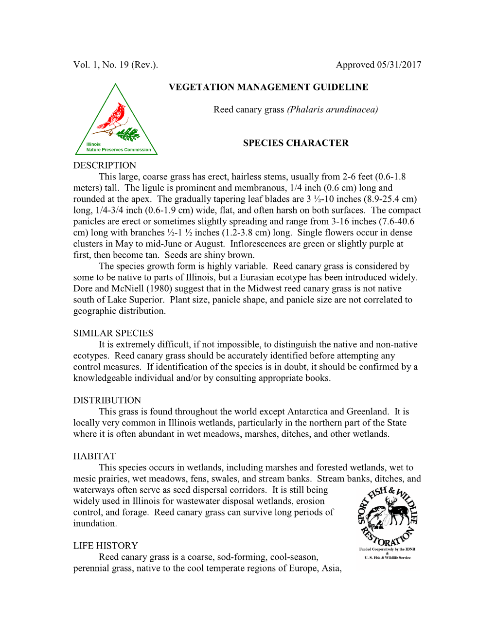 VMG Reed Canary Grass Revised 2017