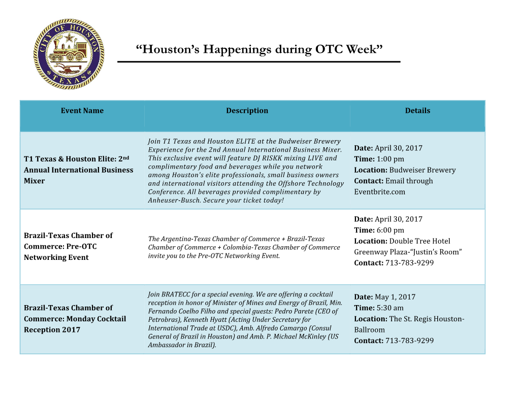 “Houston's Happenings During OTC Week”