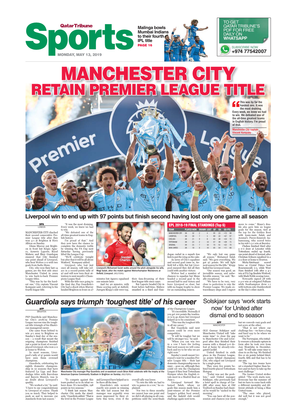 MANCHESTER CITY RETAIN PREMIER LEAGUE TITLE This Was by Far the Hardest One