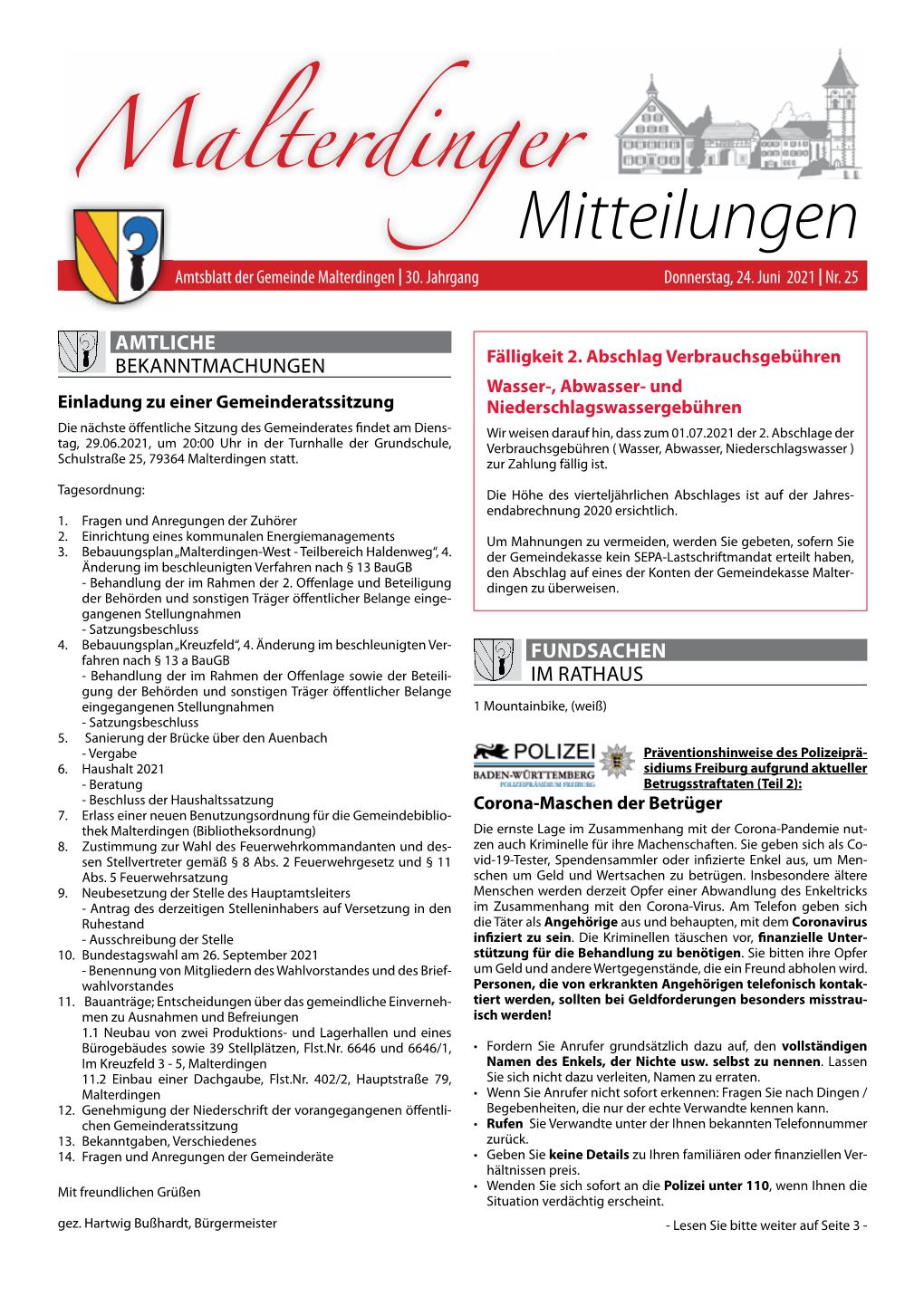 Mitteilungsblatt Nr. 25 Vom 24. Juni 2021 (PDF)