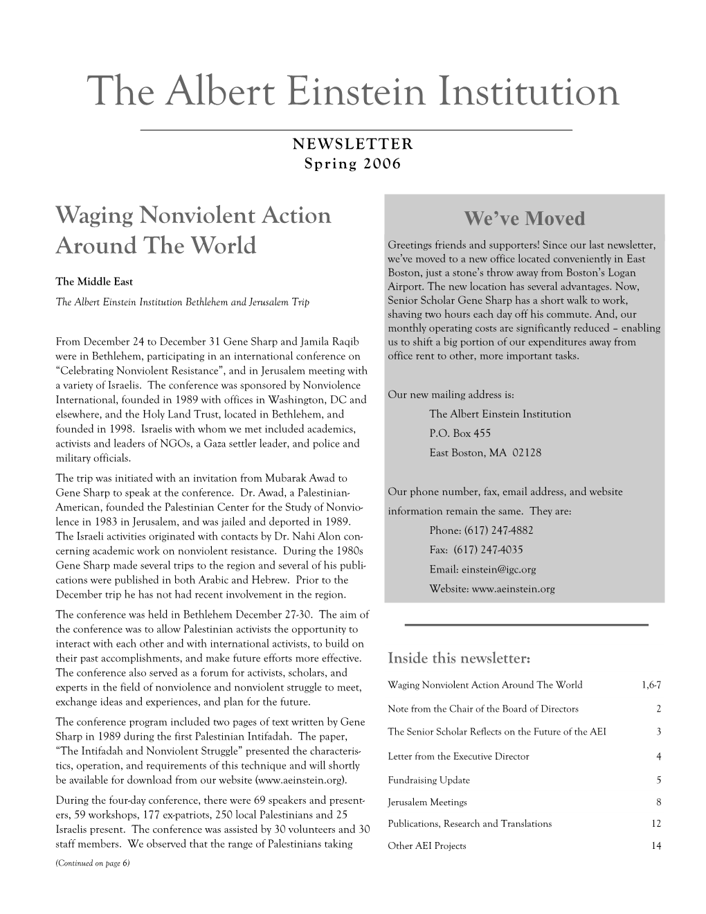 Albert Einstein Institution Newsletter Spring 2006