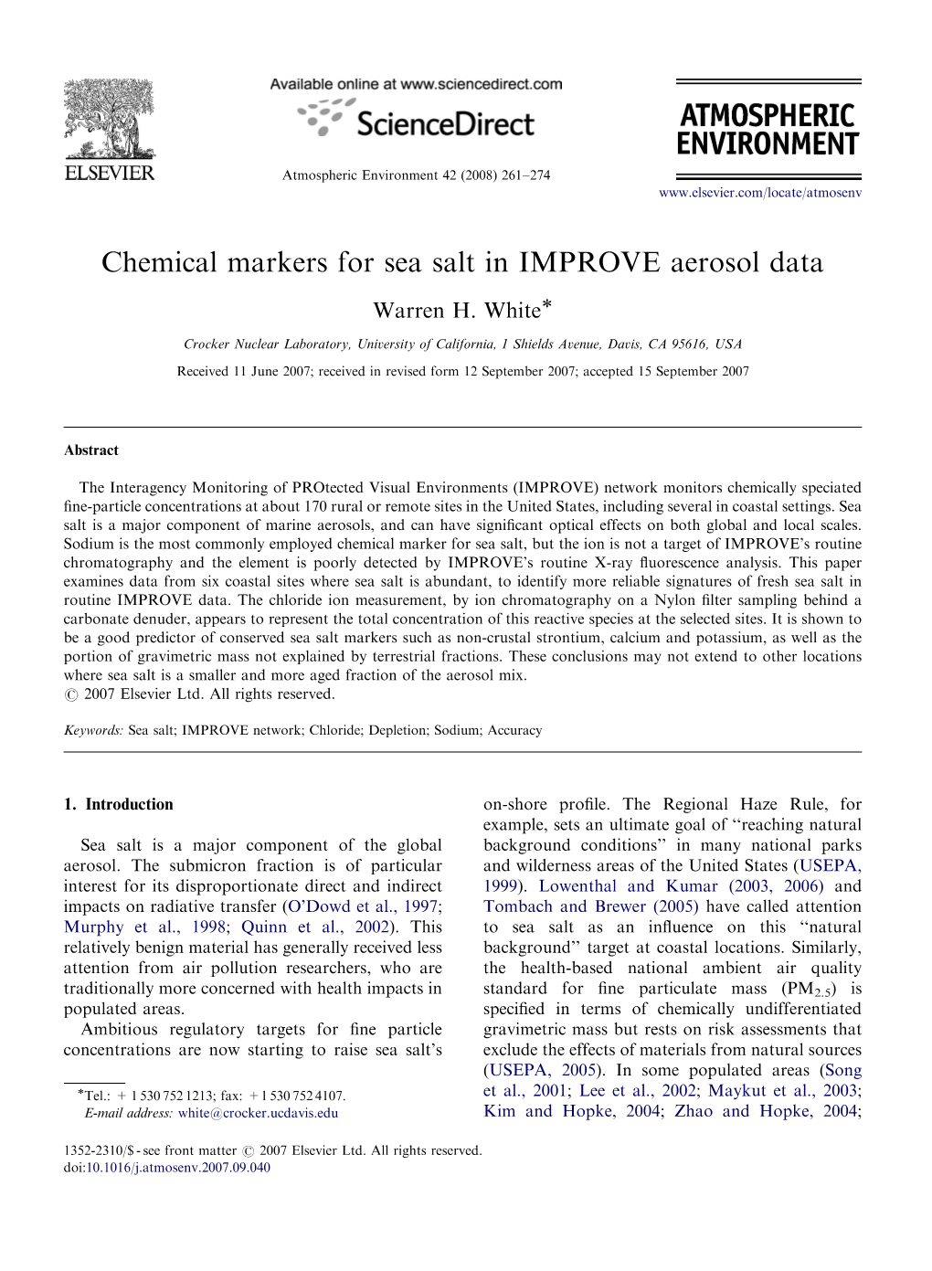 Chemical Markers for Sea Salt in IMPROVE Aerosol Data