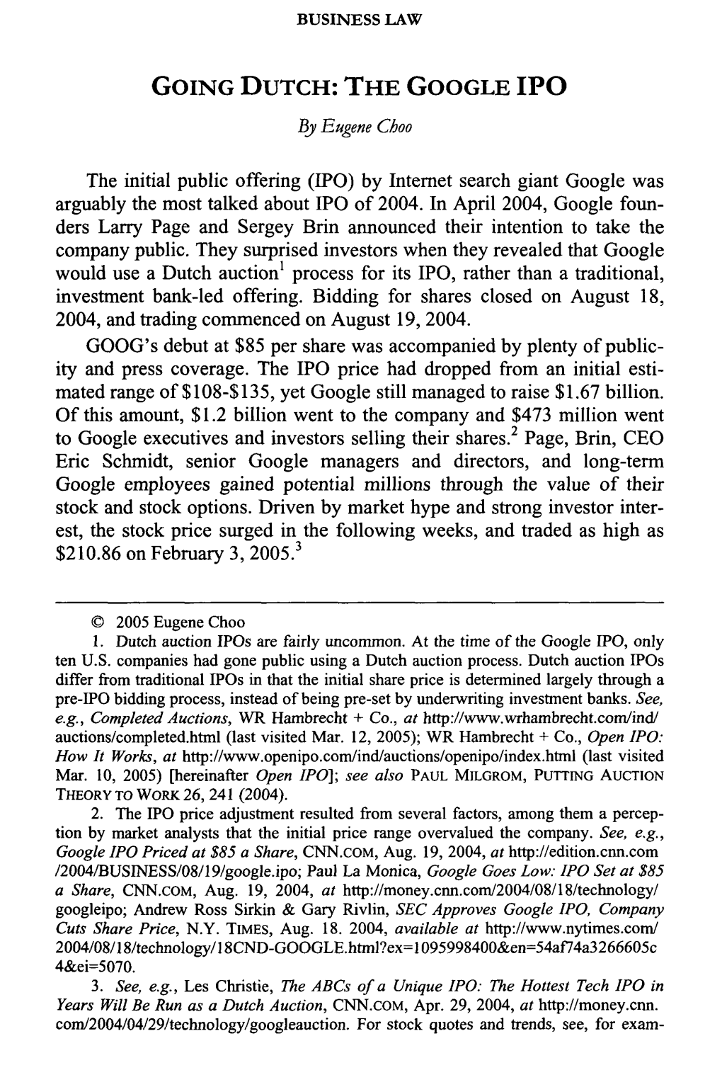 THE GOOGLE IPO by Eugene Choo