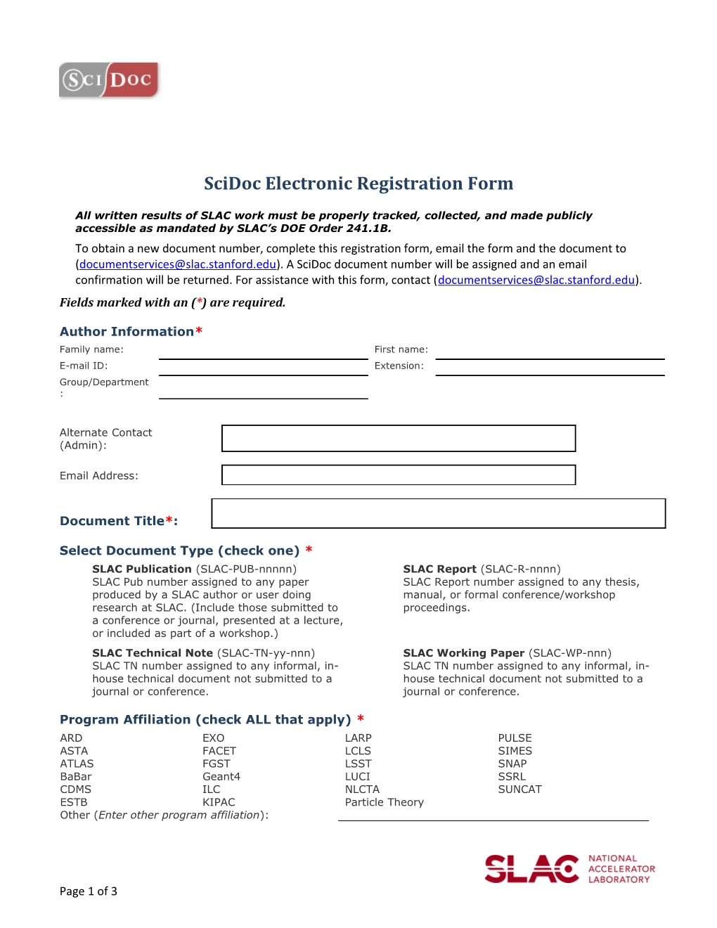 Scidoc Electronic Registration Form