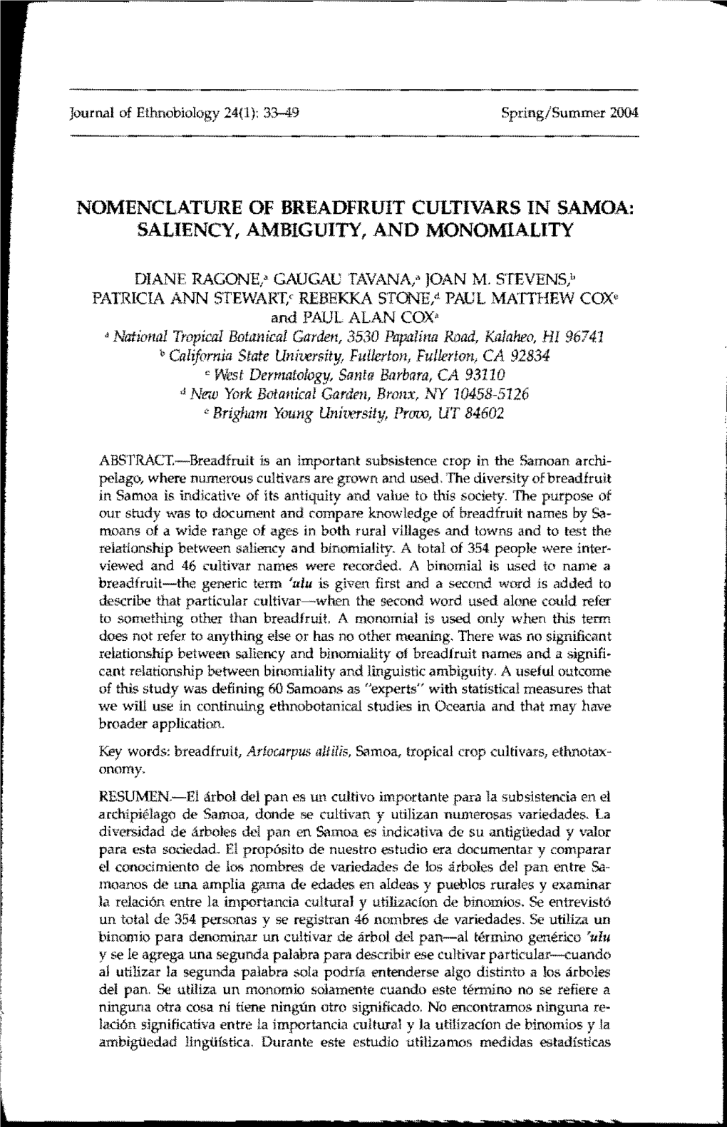 Nomenclature of Breadfruit Cultivars in Samoa: Saliency, Ambiguity, and Monomiality