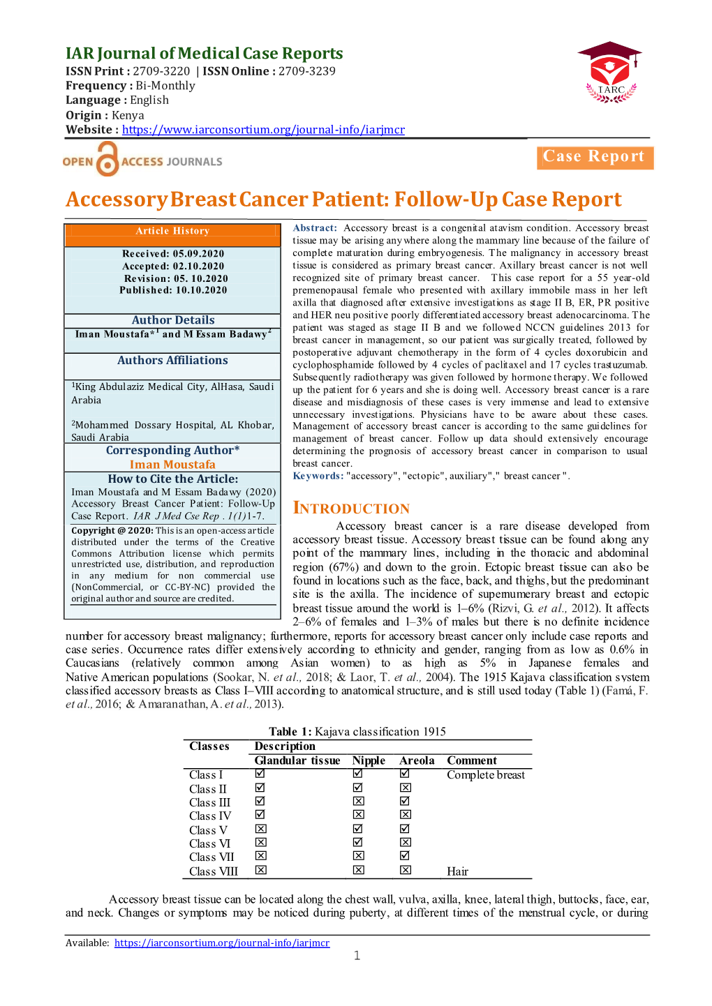 Accessory Breast Cancer Patient: Follow-Up Case Report