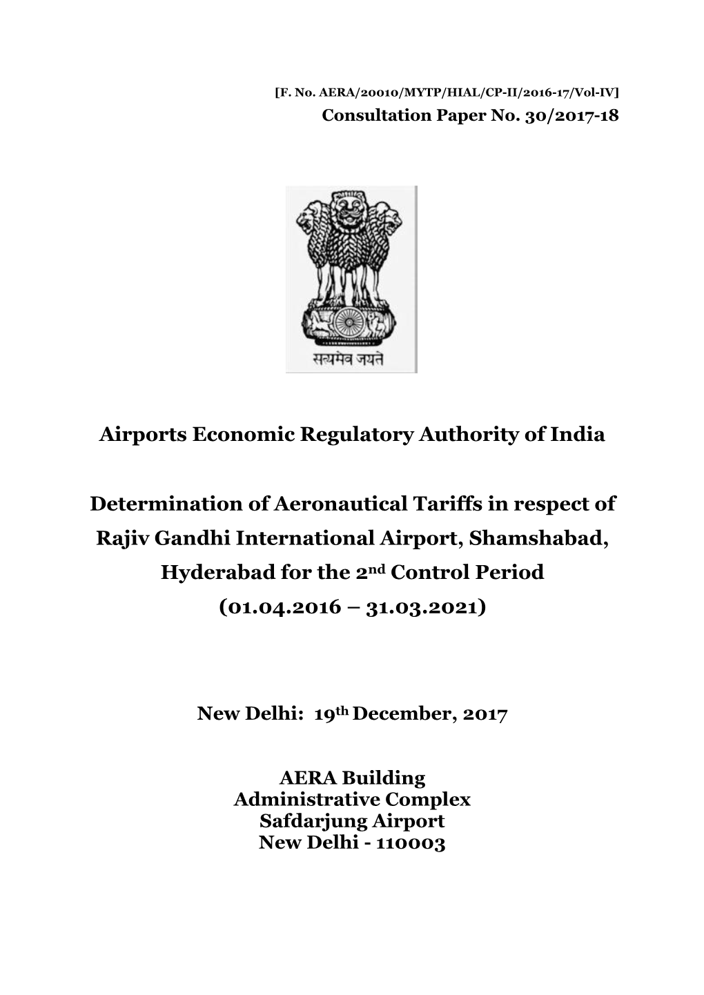 Airports Economic Regulatory Authority of India Determination Of