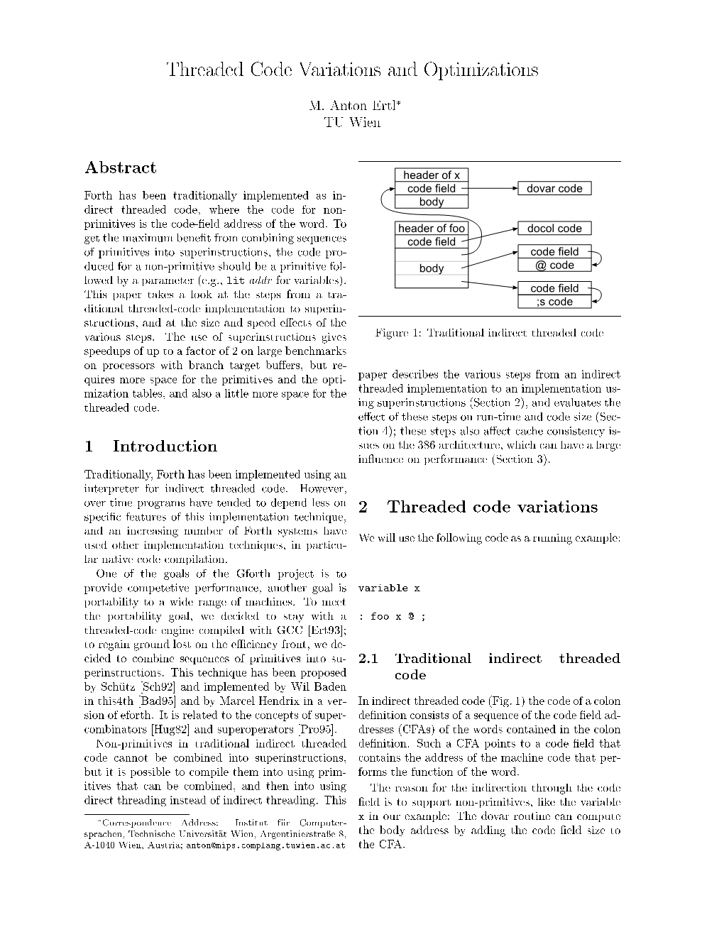 Threaded Code Variations and Optimizations