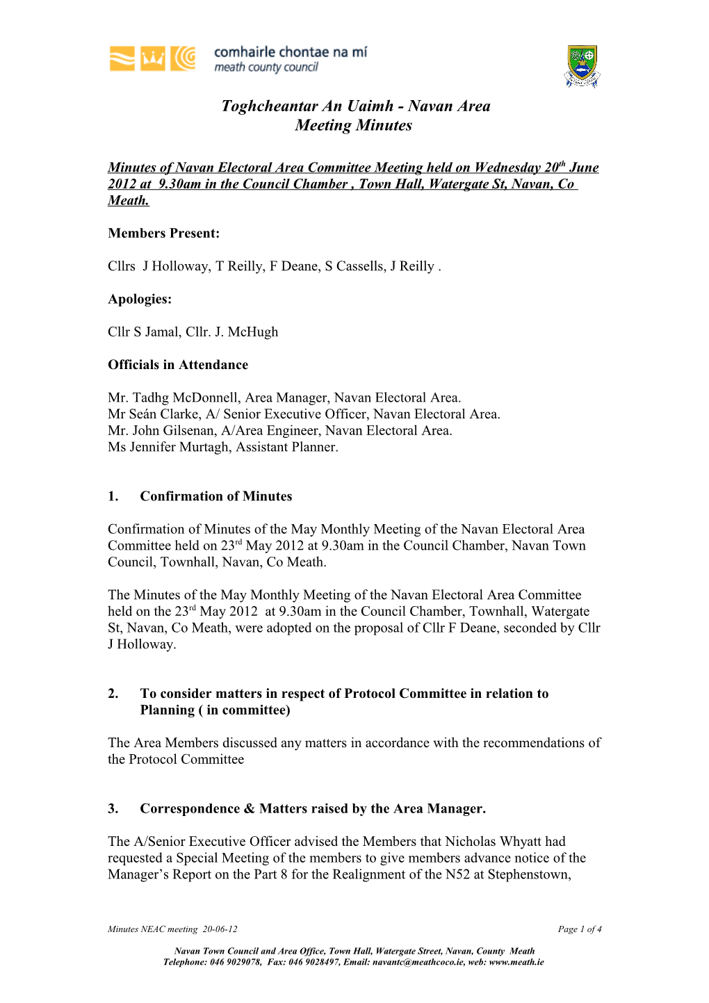 Minutes of Navan Electoral Area Committee Meeting Held on Wednesday 13Th April 2011 at 9