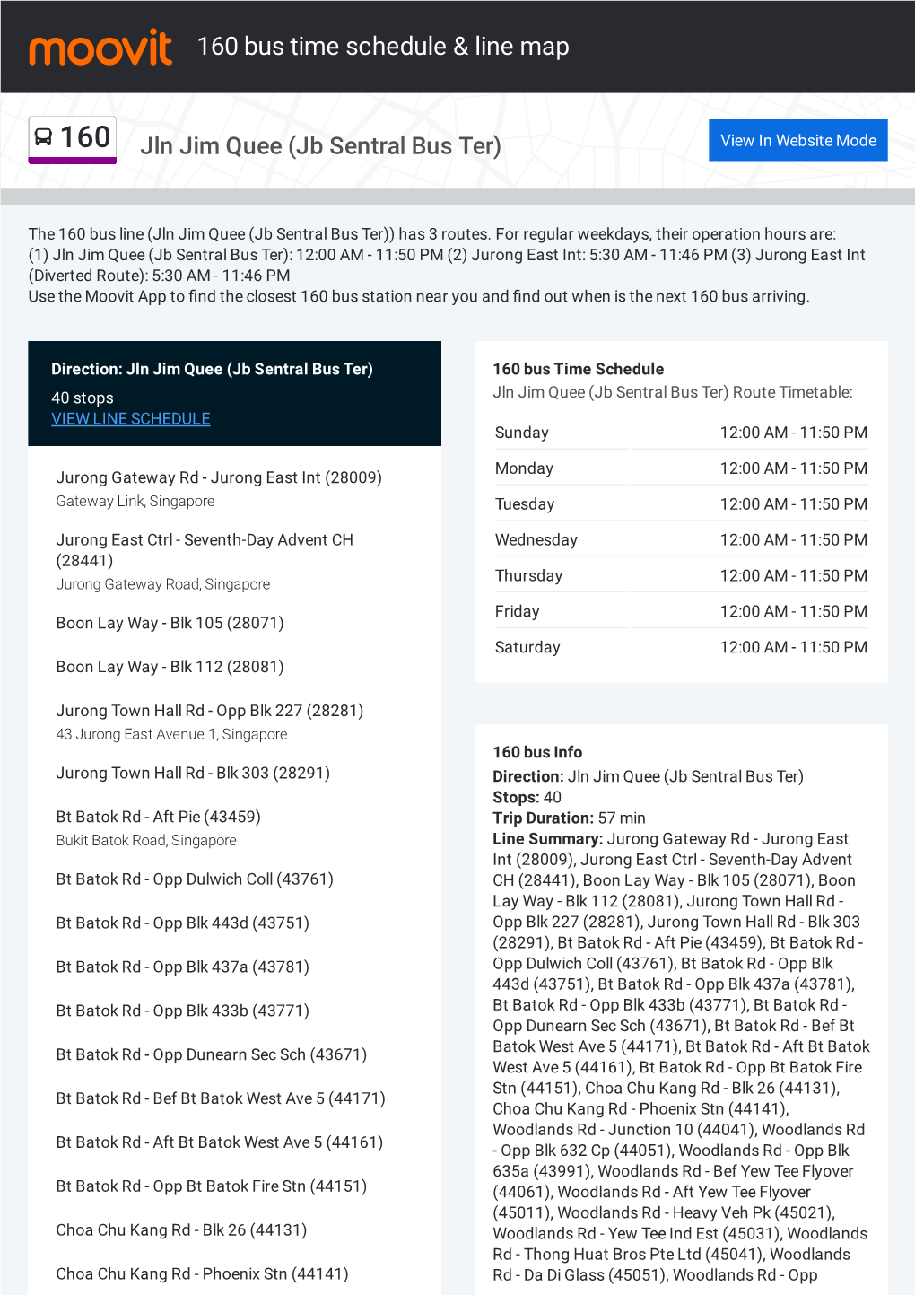 160 Bus Time Schedule & Line Route